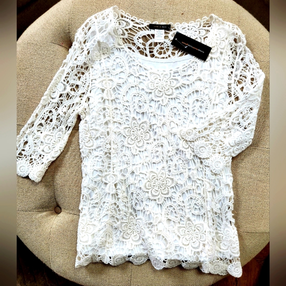 White Tank Top with Crochet Overlay